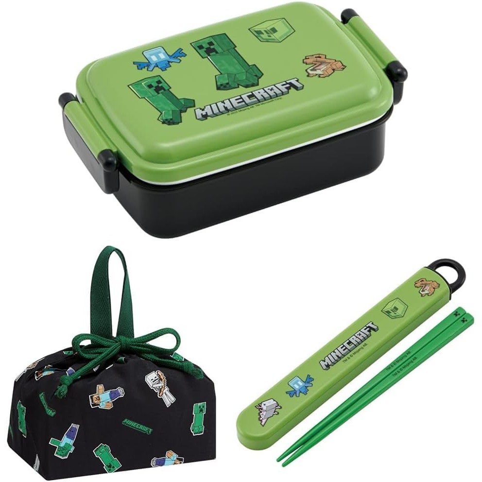 Skater RBF3ANAG-A + Skater Lunch Box, Minecraft 15.7 fl oz (450 ml), Antibacterial, Made in Japan, F