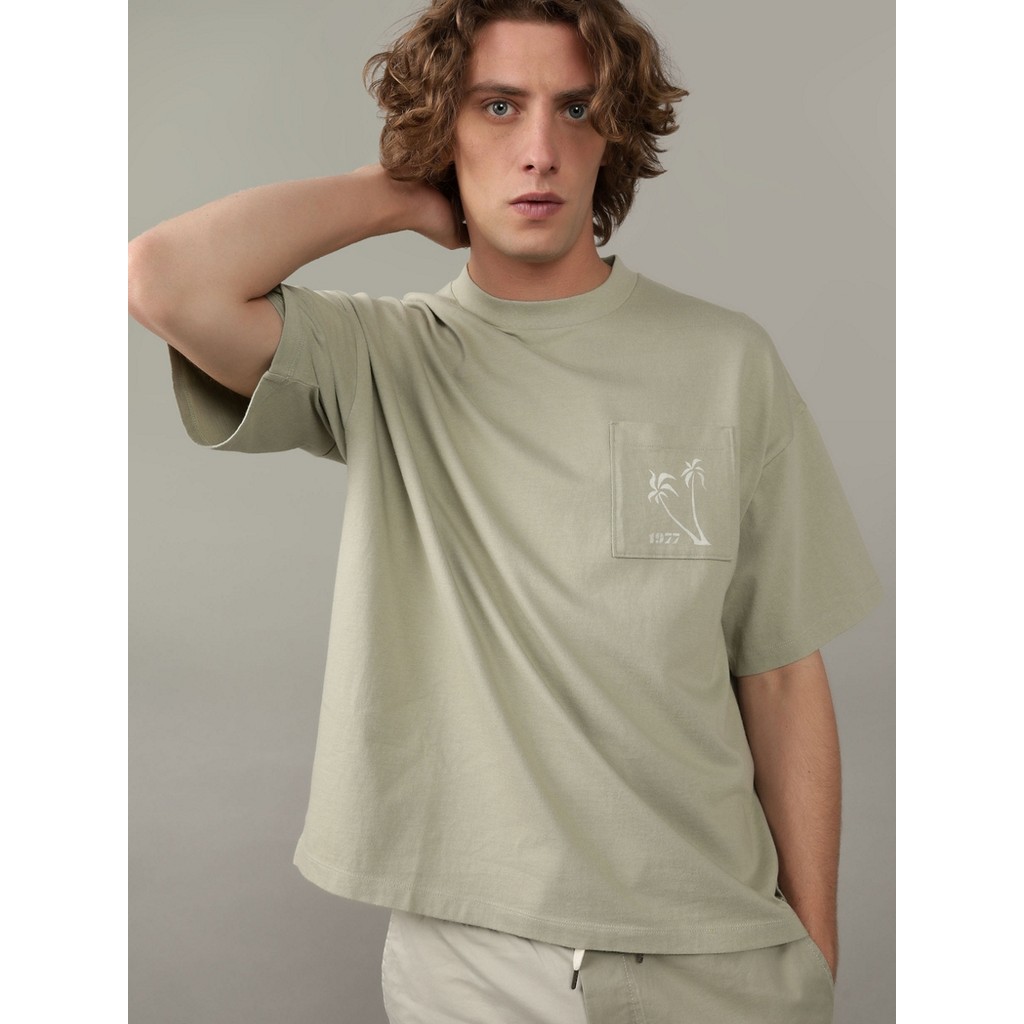 American Eagle เสื้อยืดผู้ชาย G SS INTL OS PKTSET IN TEE- PC DYE + SERIOUSLY SOFT WASH สี OLIVE - 017-3904-309