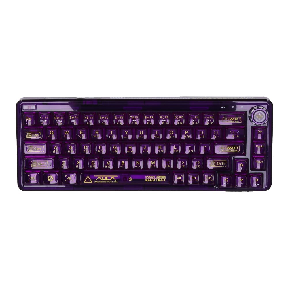 WIRELESS KEYBOARD (คีย์บอร์ดไร้สาย) AULA F68 GASKET MECHANICAL (WHITE SWITCH) (PURPLE) (TH/EN)