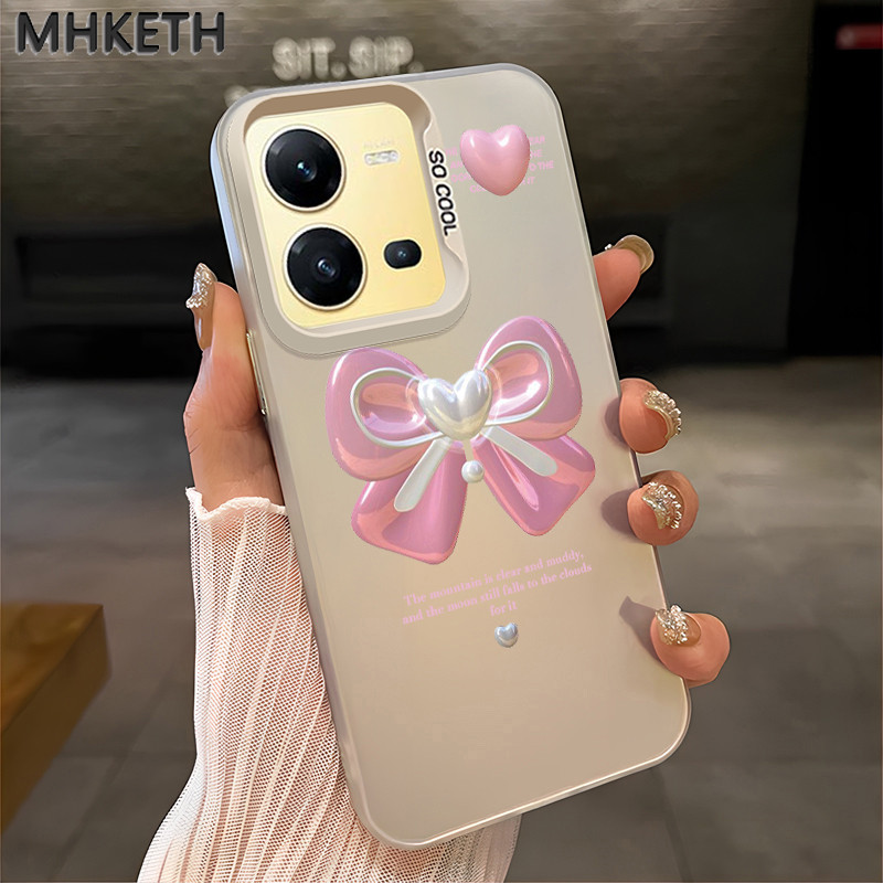 MHKETH เคสสำหรับ VIVO V25 5G V25E V27 5G V27 Pro 5G S16 5G S16 Pro 5G เคสโทรศัพท์ลายโบว์สีชมพูสุดเทรนด์