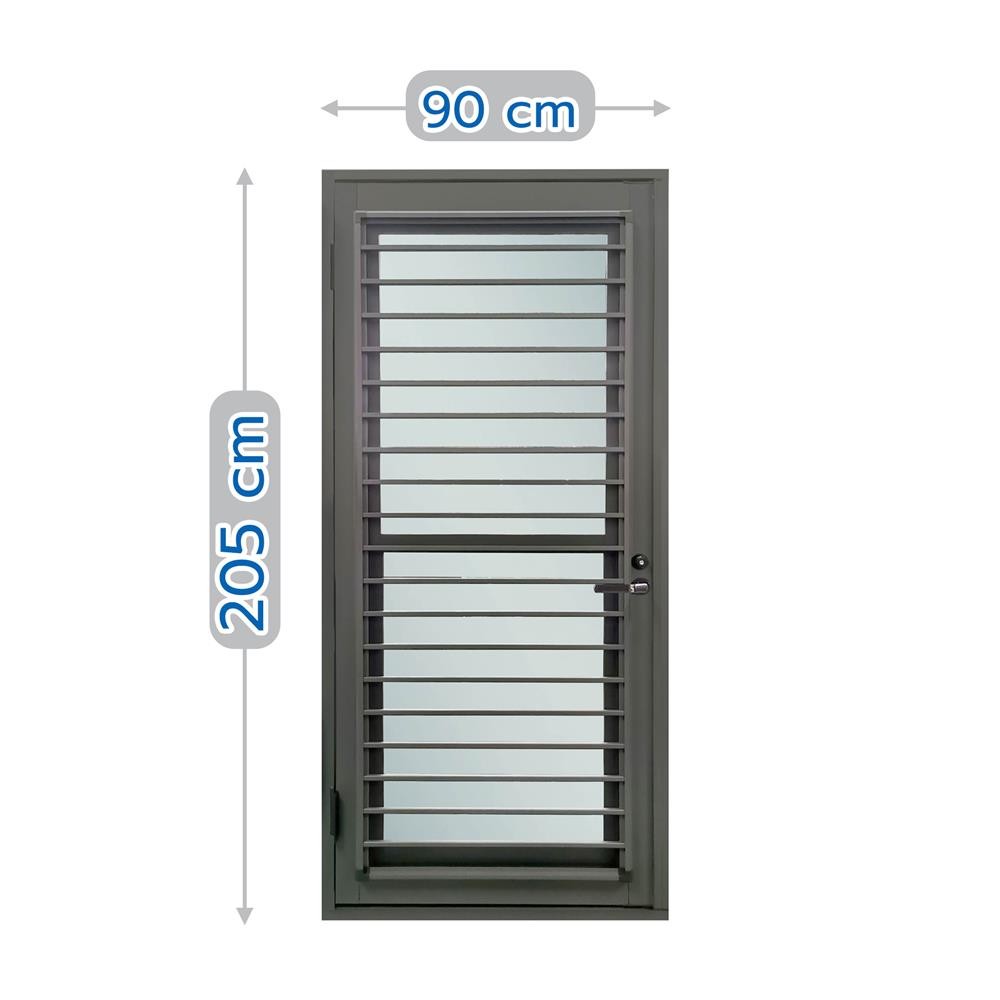 HomePro ชุดประตูบานสวิงเดี่ยว อะลูมิเนียม SANKYOALUMI J-TRUST VENTILATION 90X205 ซม. สีเทาซาฮาร่า แบรนด์ SankyoAlumi