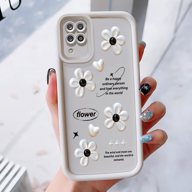 เคสสำหรับ Samsung A12 4G A12 5G F12 M12 เคสโทรศัพท์ดอกไม้สามสีซิลิโคนกันกระแทก