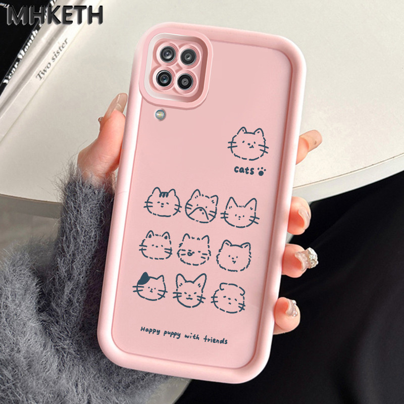 MHKEID เคสสำหรับ Samsung A12 4G A12 5G F12 M12 เคสป้องกันโทรศัพท์ตกรูปอวตารแมวน่ารัก