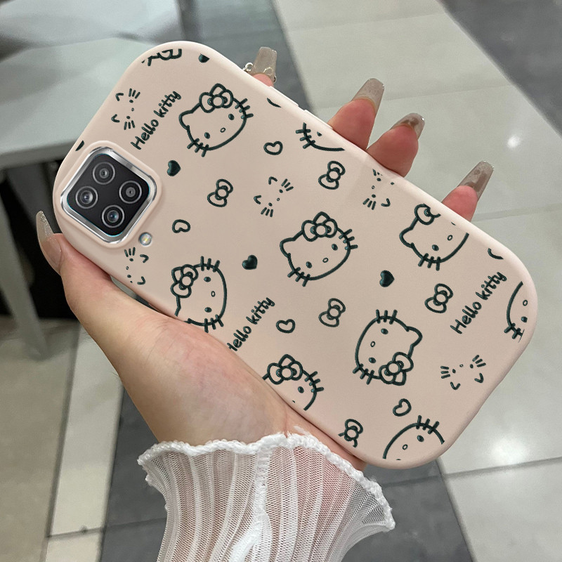เคสสำหรับ Samsung Galaxy A12 4G A12 5G A22 4G M12 F12 เคสโทรศัพท์แมวกันกระแทกกลมและอ้วน