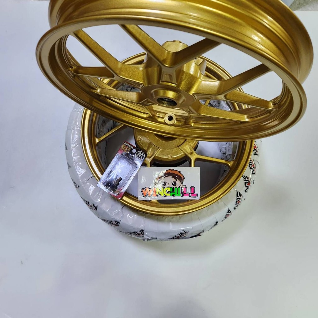 ชุด5ชิ้น ล้อแม็ก GIORNO สีทอง ขอบ 1.60/185x14 + ชุดแปลง + จุกลม + น็อตขันจานดิส 8 ตัว + ยางเรเดียล 90/90-14 2 เส้น ***ม
