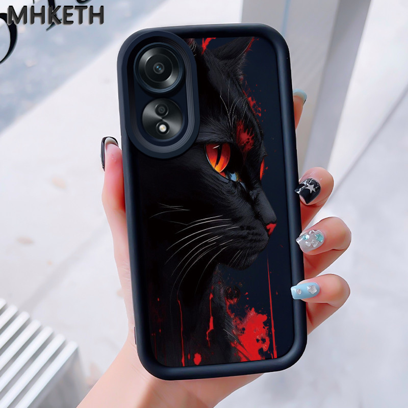 MHKEID เคสสำหรับ OPPO A58 A78 A58 5G A78 5G A58x 5G A1x A2x เคสโทรศัพท์ซิลิโคนกันกระแทกลายแมวสีดำสุดเท่