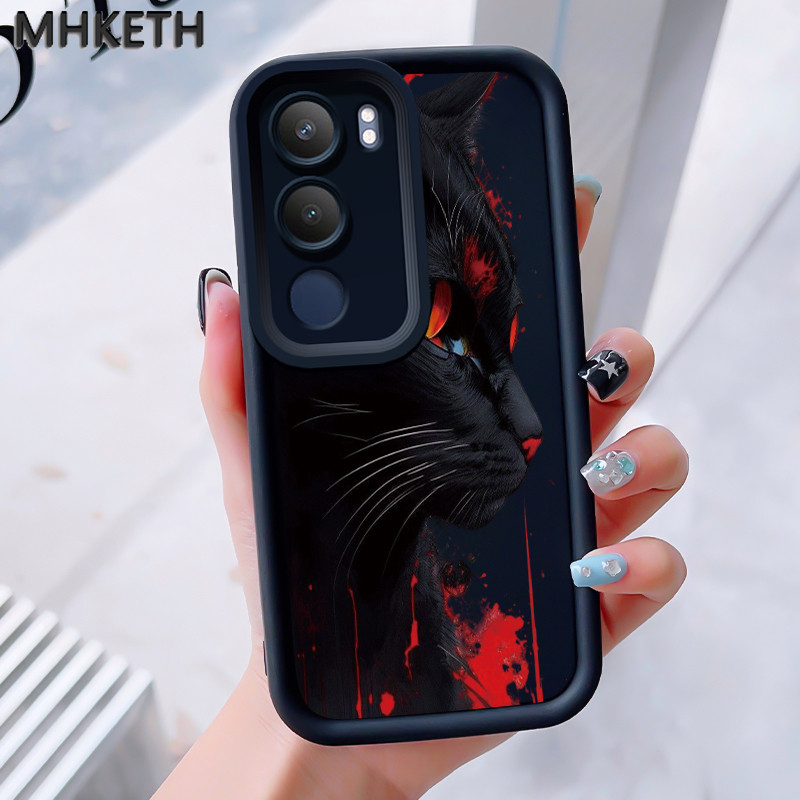 MHKEID เคสสำหรับ VIVO Y19s Y29 5G เคสโทรศัพท์ซิลิโคนกันกระแทกลายแมวสีดำสุดเท่