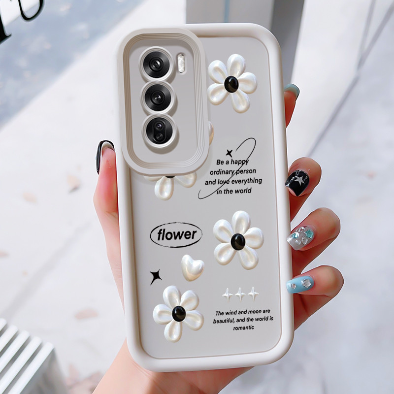เคสสำหรับ OPPO Reno 12 5G เคสโทรศัพท์ดอกไม้สามสีซิลิโคนกันกระแทก