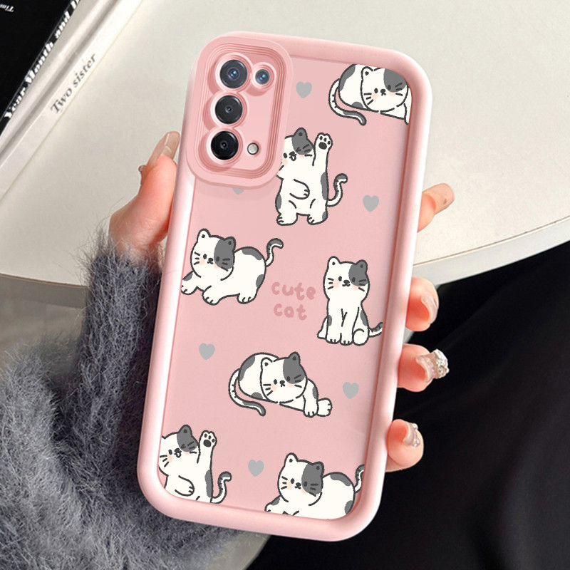 เคสสำหรับ OPPO A74 5G A54 5G เคสโทรศัพท์แมวน่ารักสามสีซิลิโคนกันกระแทก