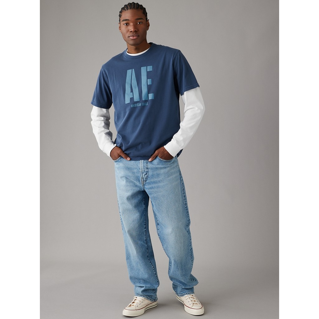 American Eagle เสื้อยืดผู้ชาย G SS SP1 OVERDYE GROUP SET IN TEE- PGD สี NAVY - 017-3522-410