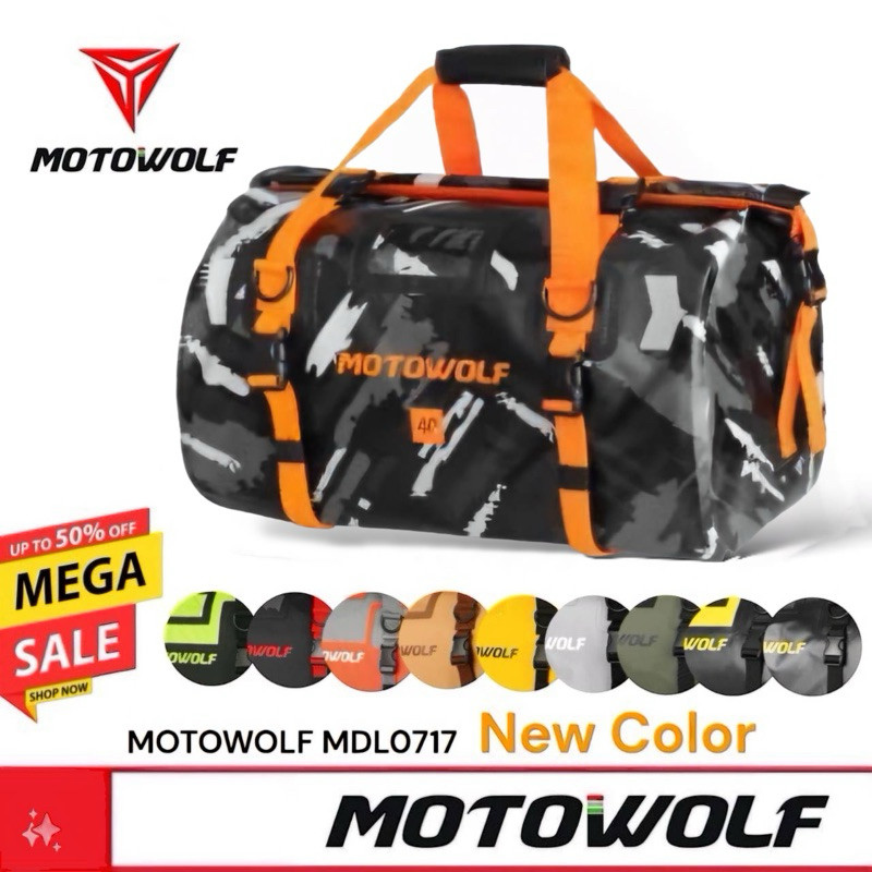 ส่งด่วน⚡️🔥 MOTOWOLF MDL 0717 ใหม่ Waterproof Bag กระเป๋ากันน้ำ มัดท้ายสำหรับรถมอเตอร์ไซด์ กระเป๋าเดินทาง