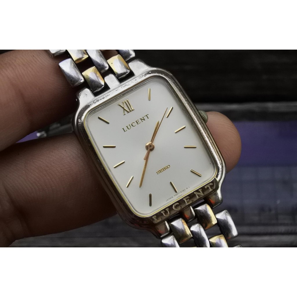 นาฬิกา Vintage มือสองญี่ปุ่น Seiko Lucent 7N01 5170 Integrated Bracelet ผู้หญิง Quartz สี่เหลี่ยม Ta