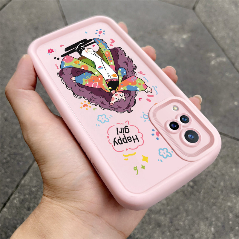 เคสสำหรับ VIVO V21 4G V21 5G เคสโทรศัพท์สาวนําโชคสามสีซิลิโคนกันกระแทก