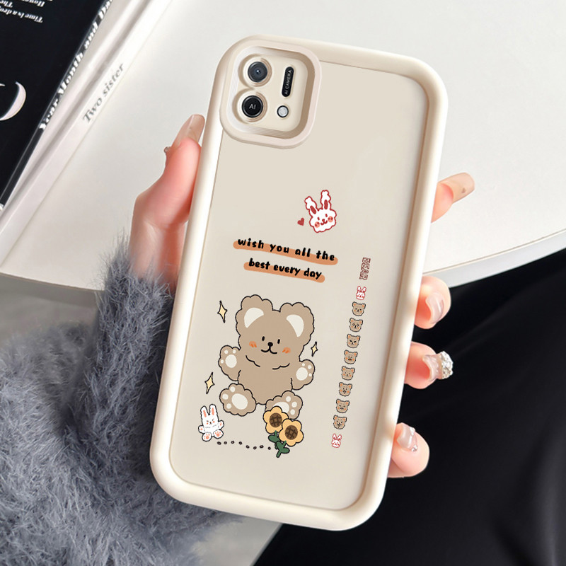 เคสสำหรับ OPPO A16K A16E เคสโทรศัพท์หมีกระต่ายสามสีซิลิโคนกันกระแทก