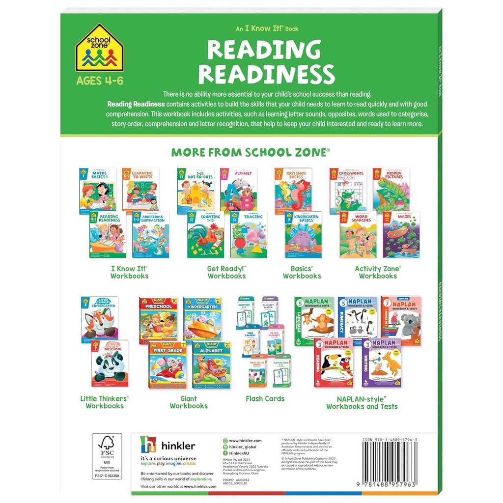 หนังสืออังกฤษใหม่ SCHOOL ZONE I KNOW IT! READING READINESS ปกอ่อน