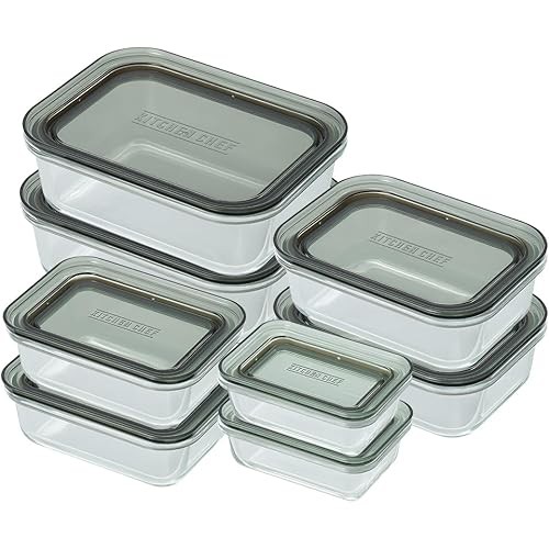 IRIS OHYAMA IRIS OHYAMA ภาชนะแก้วทนความร้อน, ชุดภาชนะเก็บของ 8 ชิ้น, วางซ้อนกันได้, เครื่องล้างจาน,.