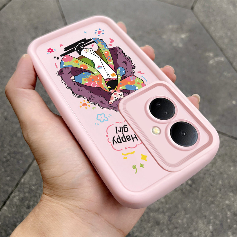 เคสสำหรับ VIVO Y78 5G Y78+ 5G V29 Lite 5G เคสโทรศัพท์สาวนําโชคสามสีซิลิโคนกันกระแทก