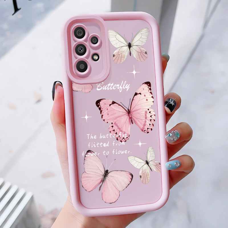เคสสำหรับ Samsung Galaxy A33 5G A34 5G A53 5G A54 5G A23 A32 เคสโทรศัพท์ผีเสื้อสวยสามสีซิลิโคนกันกระแทก