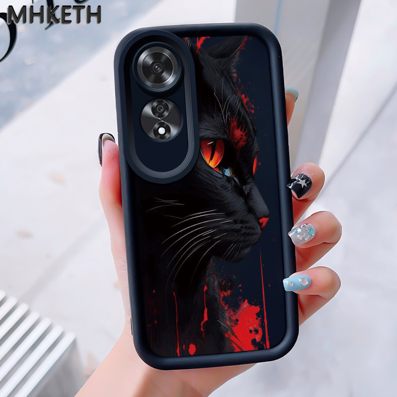 MHKEID เคสสำหรับ OPPO A60 4G เคสโทรศัพท์ซิลิโคนกันกระแทกลายแมวสีดำสุดเท่