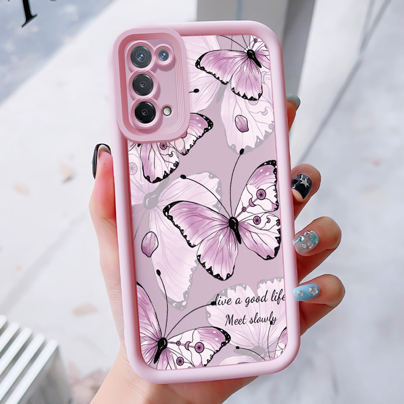 เคสสำหรับ OPPO A74 A95 F19 F19s เคสโทรศัพท์แมวกุทัณฑ์เชอร์รี่ซิลิโคนสายคล้องกันกระแทก