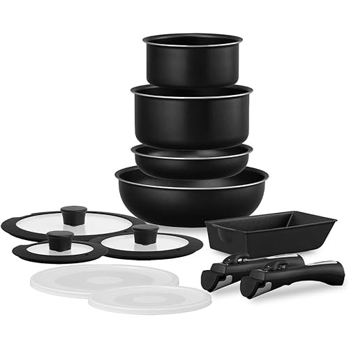 IRIS OHYAMA Iris Oyama หม้อและกระทะแบบถอดได้ชุดกระทะ 12 ชิ้น IH & Gas-Fire Compatible Diamond Coat..