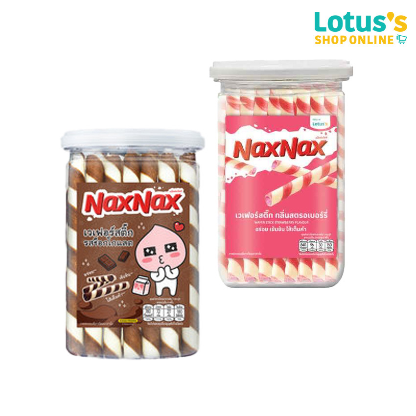 แน็คซ์แน็คซ์ เวเฟอร์ รสสตรอเบอร์รี่ และรสช็อกโกแลต ขนาด 180 กรัม NAXNAX WAFER STICK STRAWBERRY AND C