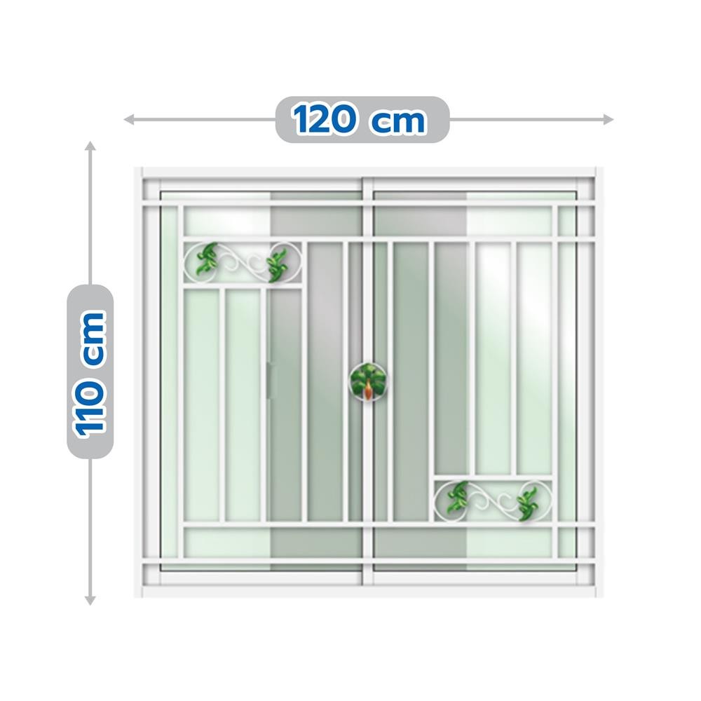 HomePro หน้าต่างบานเลื่อน อะลูมิเนียม S-S เหล็กดัด มุ้ง  ลายใบไม้เรียกทรัพย์ 120X110 ซม. สีขาว แบรนด์ LYNN