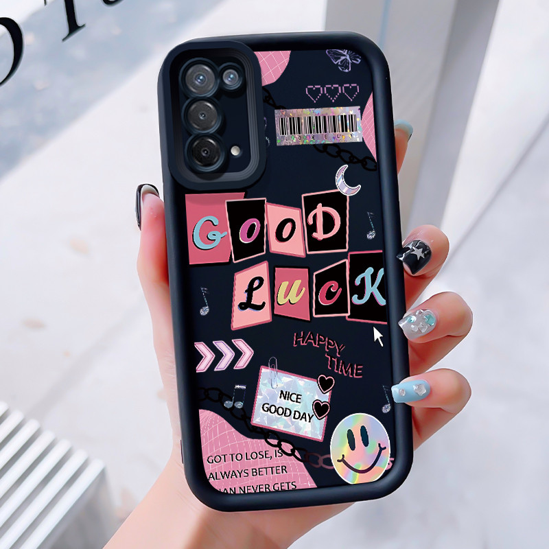 เคสสำหรับ OPPO A74 5G A54 5G เคสโทรศัพท์รอยยิ้มรูปหัวใจสัตว์สามสีซิลิโคนกันกระแทก
