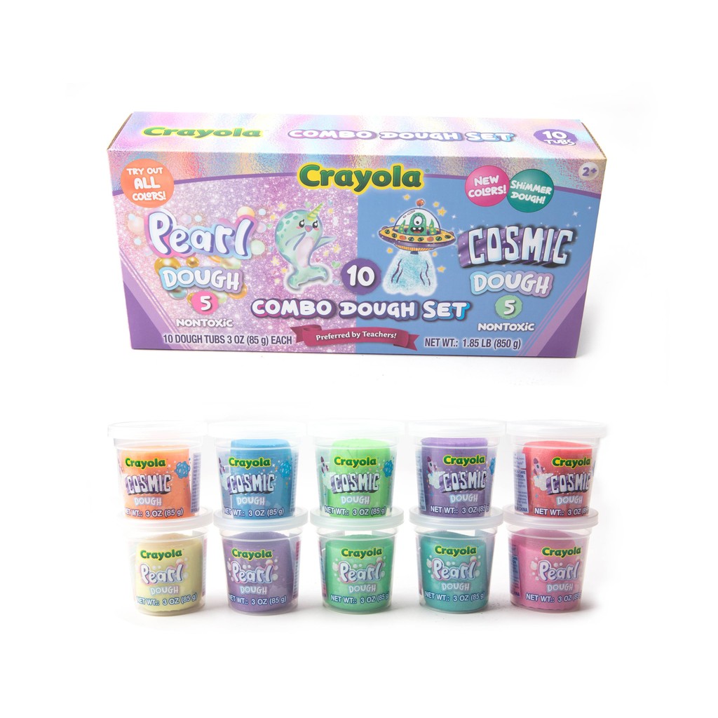 Crayola 3oz 10pk Combo Dough Set เครโยล่า ชุดโดว์ สีมุก และคอสมิก ขนาด 3ออนซ์ 10กระปุก A1-2981
