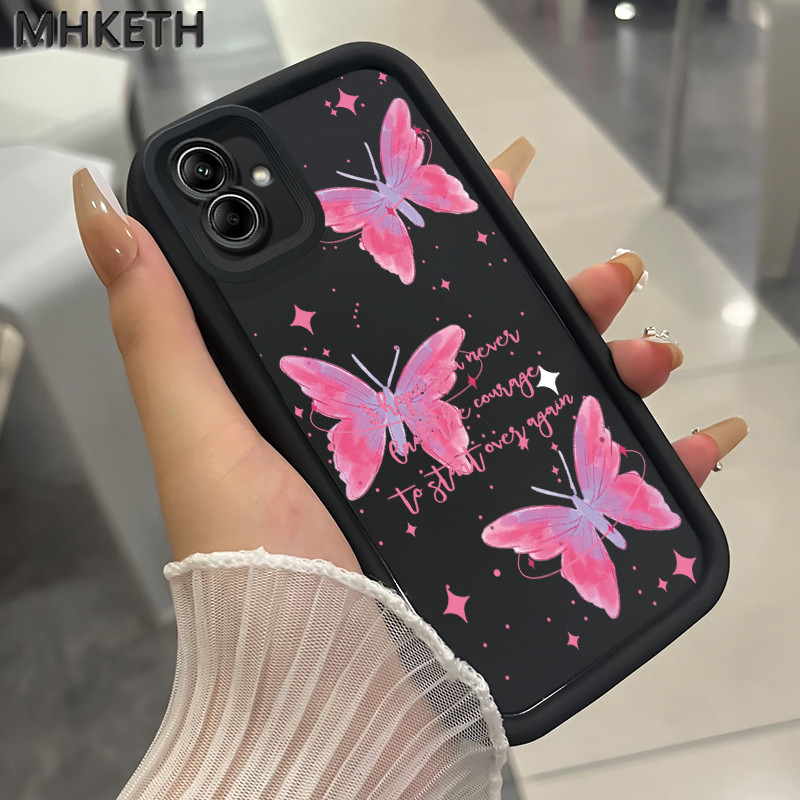 MHKETH เคสสำหรับ Samsung Galaxy A04 M04 F04 A04E เคสโทรศัพท์รูปผีเสื้อสีชมพูแฟชั่น
