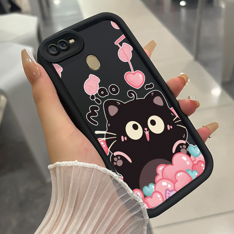 เคสสำหรับ OPPO A7 A5s A12 A12S A11k เคสโทรศัพท์แมวน่ารักสามสีซิลิโคนกันกระแทก