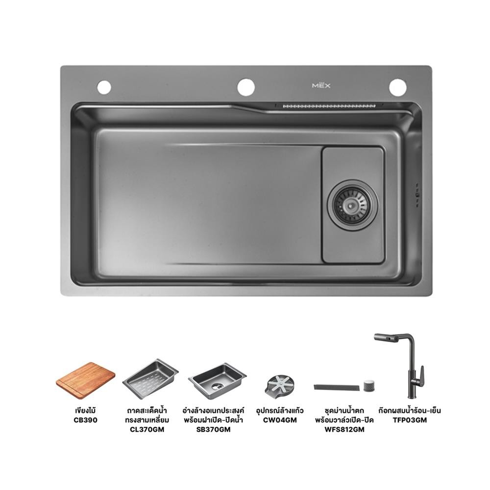 HomePro ซิงค์ฝัง 1 หลุม  SM761GFGM 76 ซม. สีดำ แบรนด์ MEX