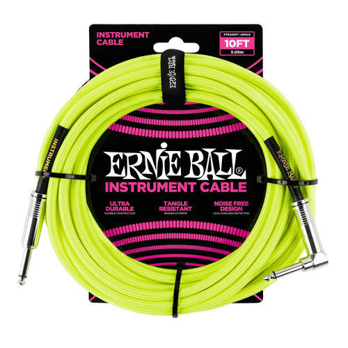 ERNIE BALL ERNIE BALL 6080 เครื่องดนตรีป้องกันสาย 10ft BRAIDED 3.05m สีเหลืองนีออน