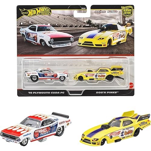 Mattel Hot Wheels Premium 2 Pack 72 Plymouth Cuda Fc W/Rob N Pinkus Vehicle Toys Minicars 3 Yrs & Up