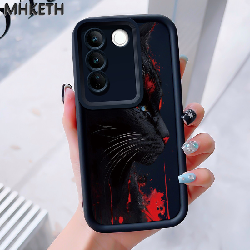 MHKEID เคสสำหรับ VIVO V27 5G V27 Pro 5G S16 5G S16 Pro 5G เคสโทรศัพท์ซิลิโคนกันกระแทกลายแมวสีดำสุดเท่