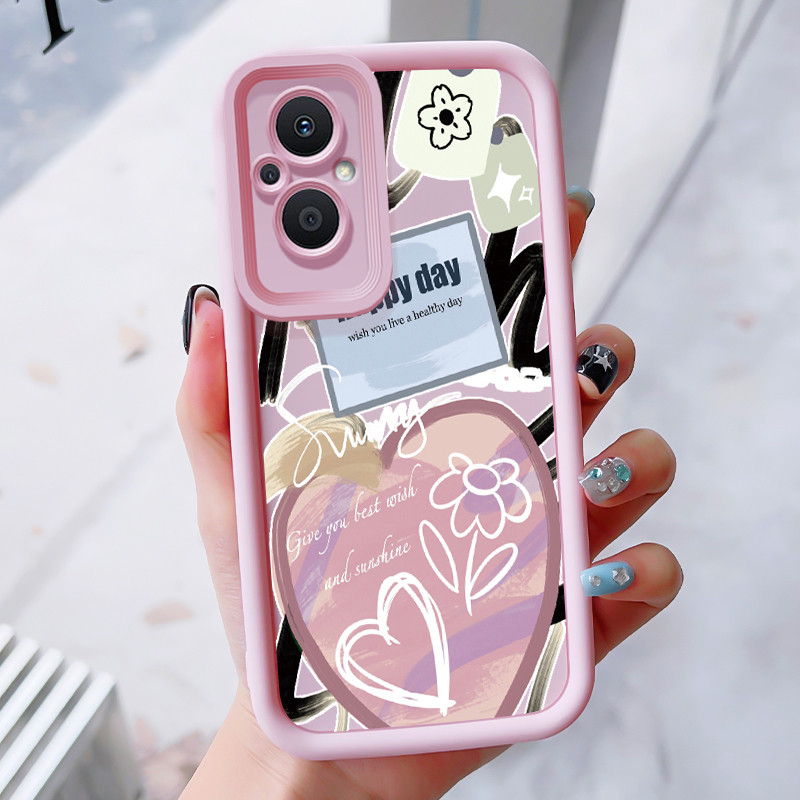 เคสสำหรับ OPPO Reno 7Z 5G 8Z 5G 7 Lite 5G 8 Lite 5G เคสโทรศัพท์รูปหัวใจดอกไม้สามสีซิลิโคนกันกระแทก