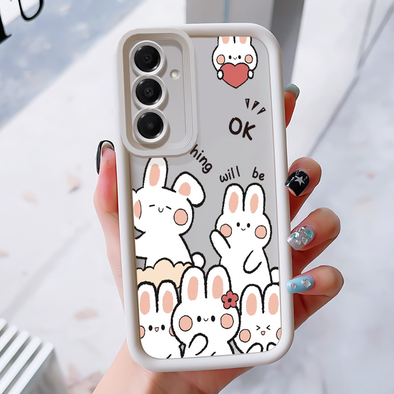 เคสสำหรับ Samsung A16 4G A16 5G เคสโทรศัพท์หมีกระต่ายสามสีซิลิโคนกันกระแทก