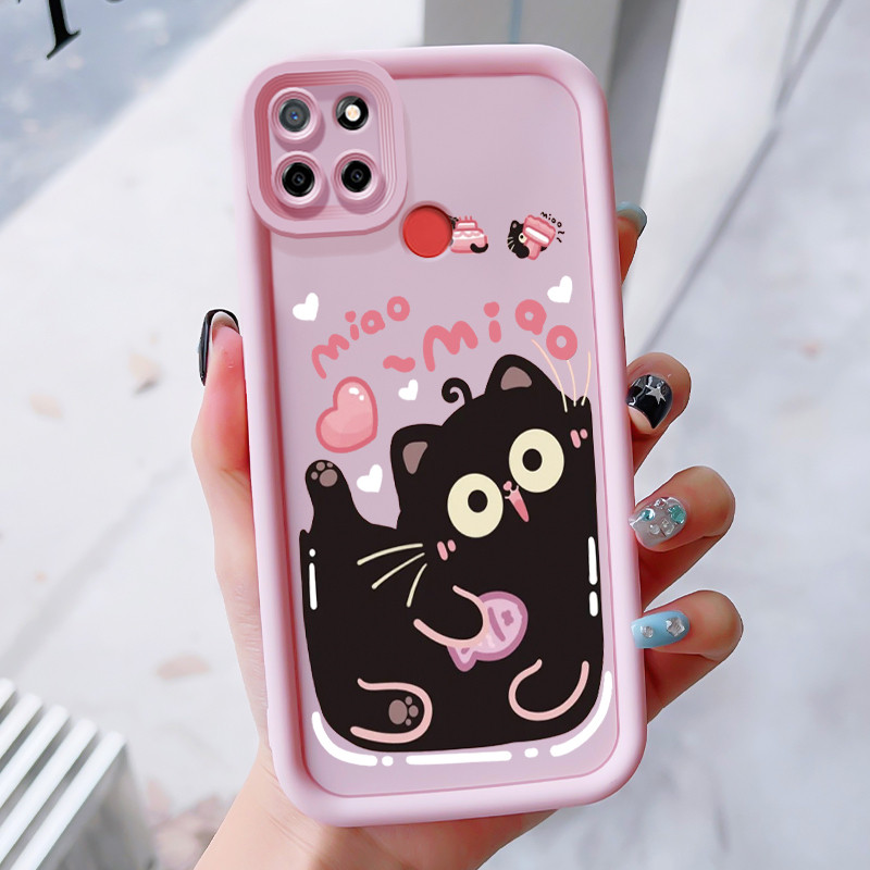 เคสสำหรับ Realme C12 C25 C25s Narzo 20A Narzo 30A Narzo 50A เคสโทรศัพท์แมวน่ารักสามสีซิลิโคนกันกระแทก