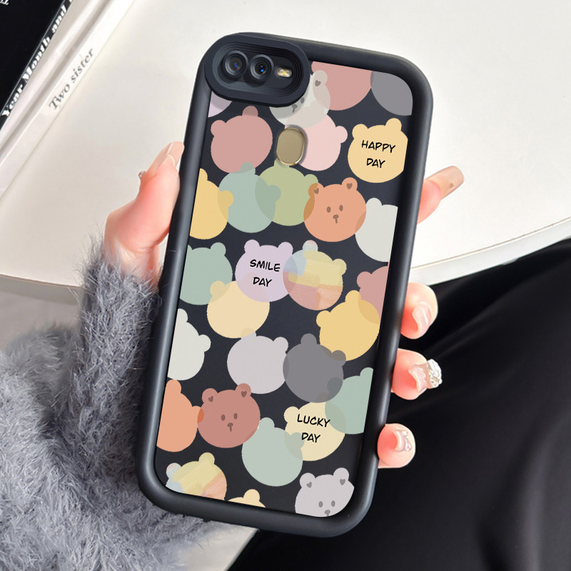 เคสสำหรับ OPPO A7 A5s A12 A12S A11k เคสโทรศัพท์มีสีสันหมีรูปหัวใจสามสีซิลิโคนกันกระแทก