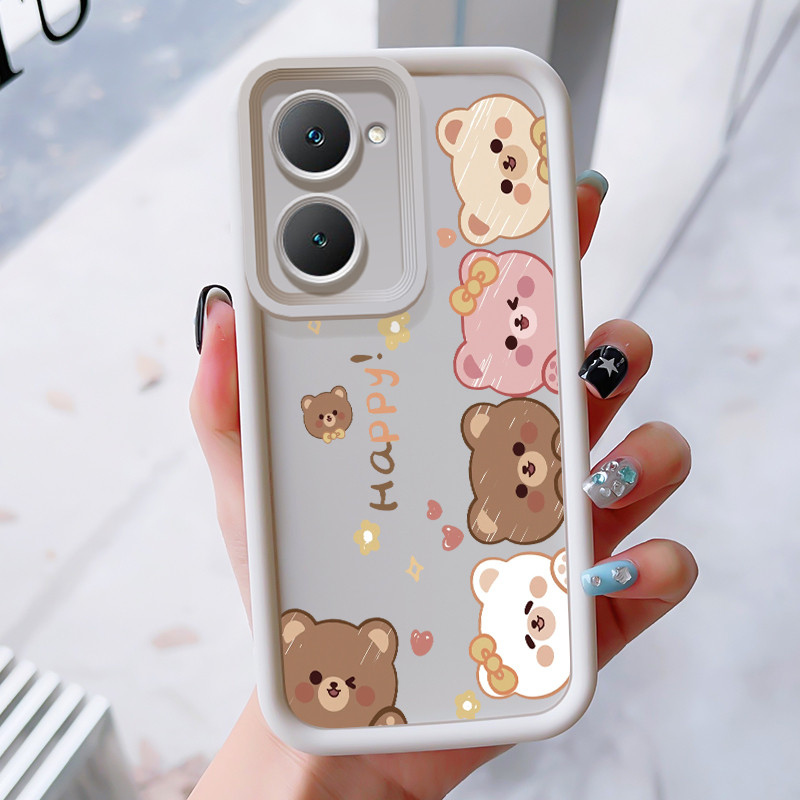 เคสสำหรับ VIVO Y03 Y03T Y18 Y18i Y18e Y18t Y18s Y28e 5G เคสโทรศัพท์กระต่ายหมีน่ารักสามสีซิลิโคนกันกระแทก