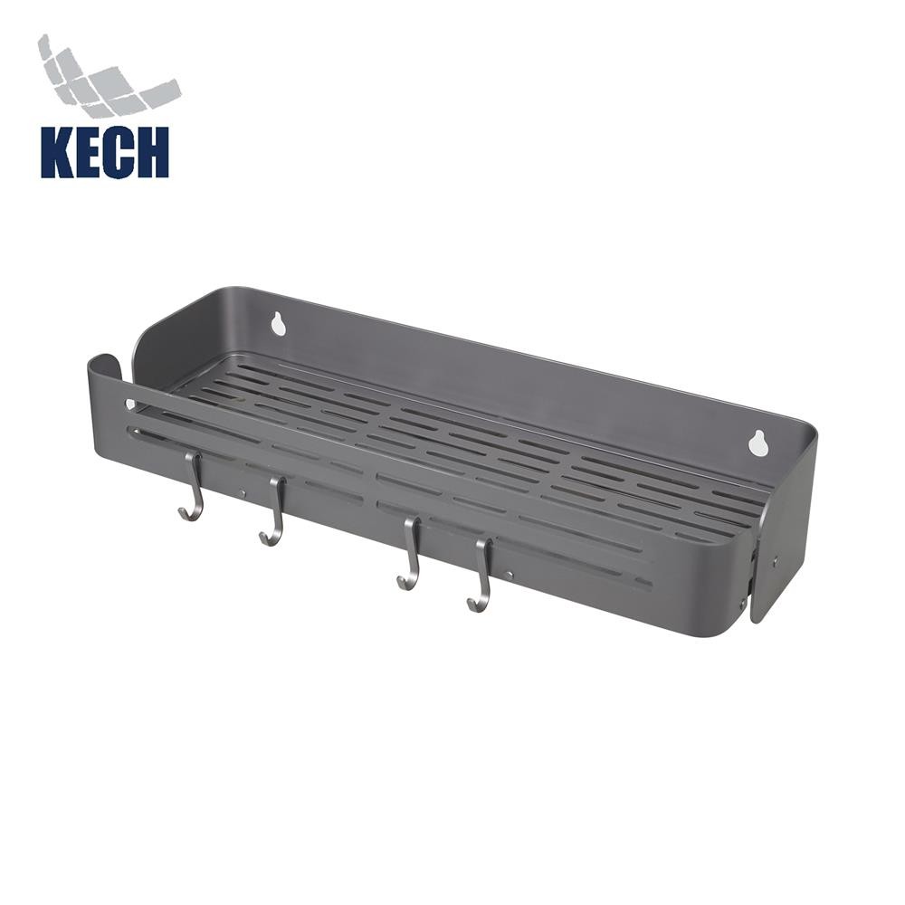 KECH ชั้นวางอเนกประสงค์ติดผนัง 40 ซม. พร้อมตะขอแขวน 4 ชิ้น GRAY จัดส่งโดย HomePro