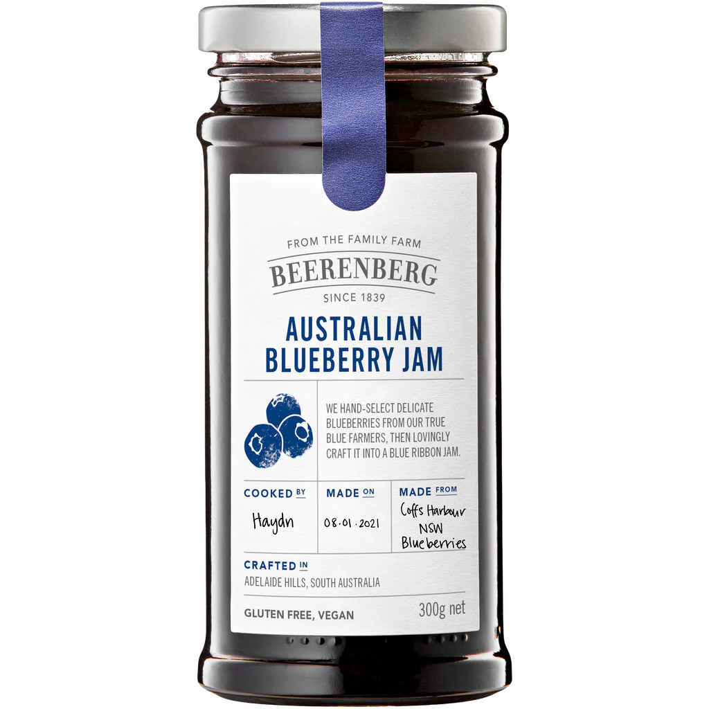 แยมบลูเบอร์รี จากออสเตรเลีย Beerenberg Bluebery Jam 300g ไม่มีกลูเตน ไม่มีสีหรือกลิ่นสังเคราะห์