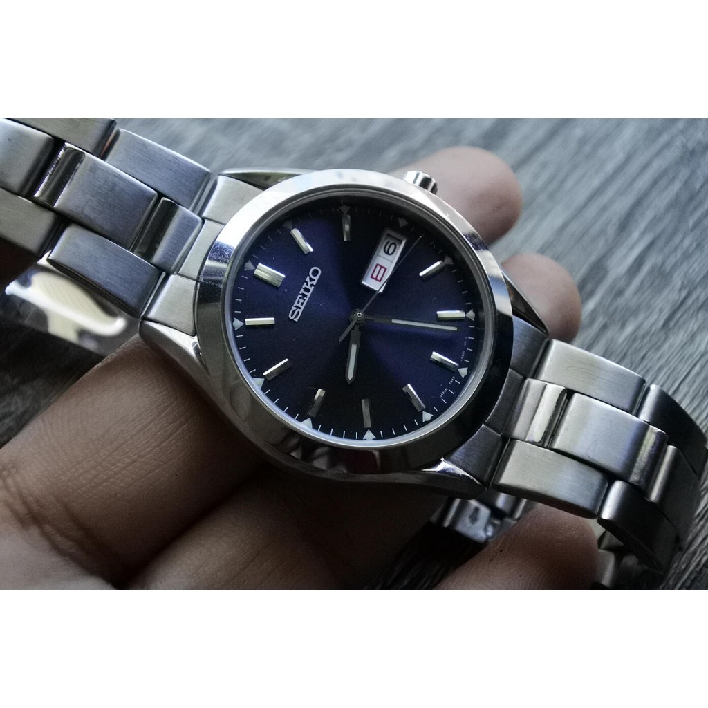 นาฬิกา Vintage มือสองญี่ปุ่น Seiko 7N43 9080 Blue Dial ผู้ชาย Quartz ทรงกลม 40mm