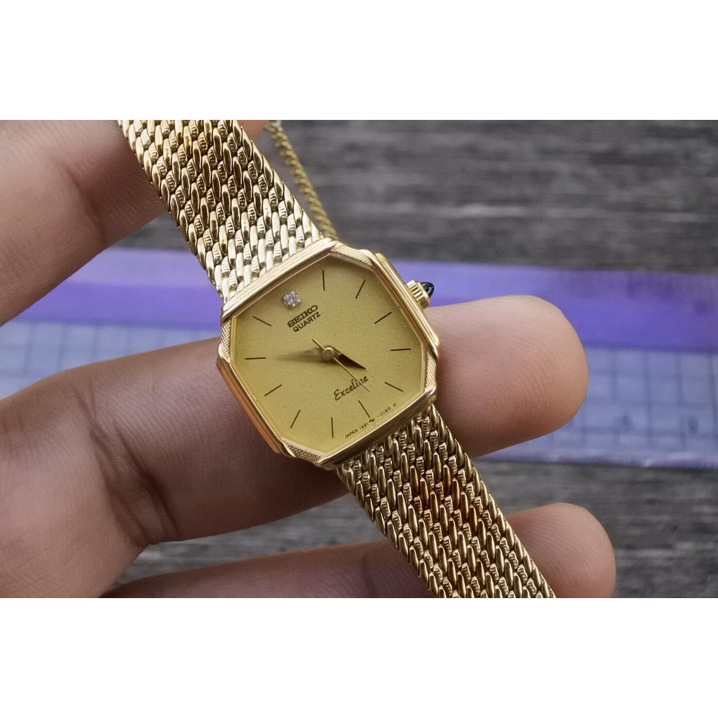 นาฬิกา Vintage มือสองญี่ปุ่น Seiko Gold Plated 1221 5080 Integrated Bracelet ผู้หญิง Quartz ทรง8เหลี