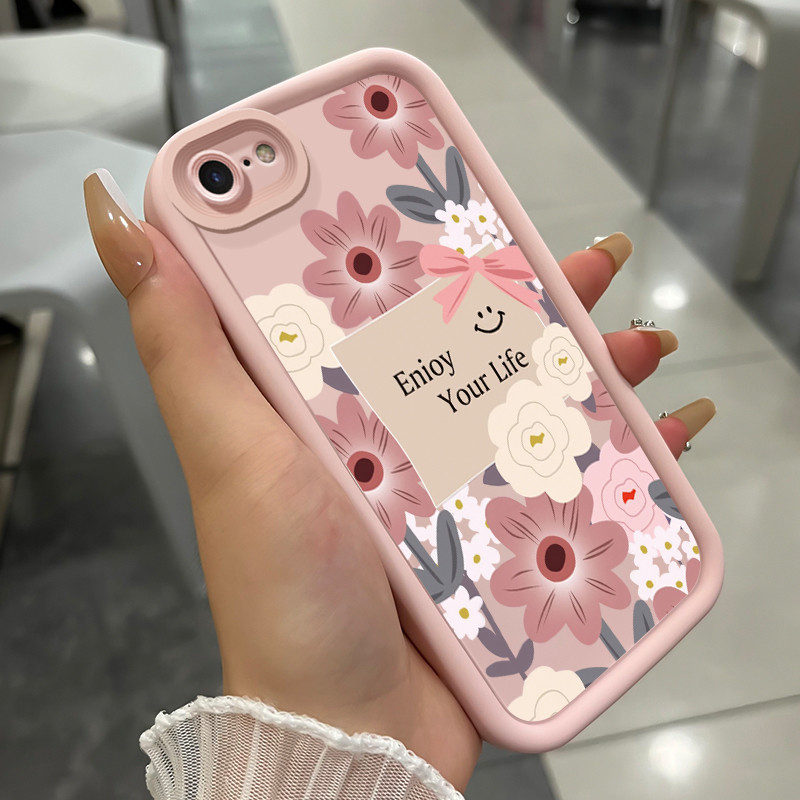 เคสสำหรับ iPhone 6 Plus 6s Plus 7 Plus 8 Plus SE 2020 X Xr Xs Max เคสโทรศัพท์ดอกไม้รอยยิ้มสามสีซิลิโคนกันกระแทก