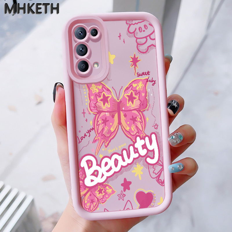 MHKEID เคสสำหรับ OPPO Reno 5 4G Reno 5 5G Reno 5K 5G เคสระเบิดป้องกันซิลิโคนรูปผีเสื้อเคสโทรศัพท์อันสวยงาม