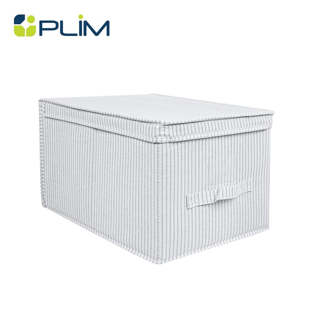 PLIM ถังผ้าเหลี่ยมมีฝา STRIPES SIZE M สีเทา จัดส่งโดย HomePro