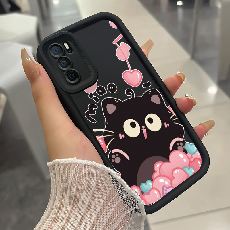 เคสสำหรับ OPPO A16 A16s A54s เคสโทรศัพท์แมวน่ารักสามสีซิลิโคนกันกระแทก