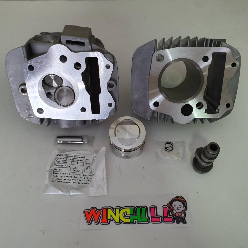 ชุด3ชิ้น เสื้อสูบ + ฝาสูบ + แคม WAVE 125 R ลูก 57 ฝาวาล์ว 24 2 8SAJA