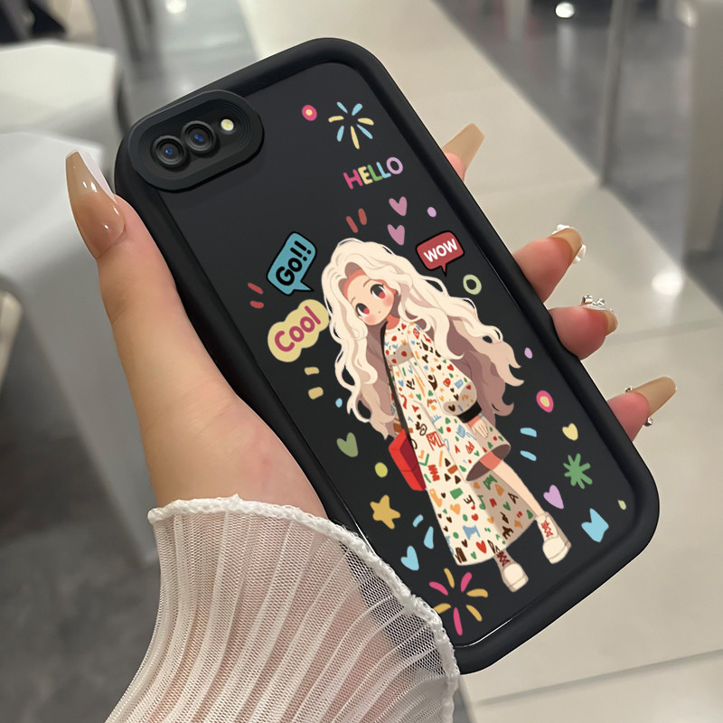 เคสสำหรับ OPPO A5 A3s A12E Realme C1 เคสโทรศัพท์สาวนําโชคซิลิโคนสามสีกันกระแทก